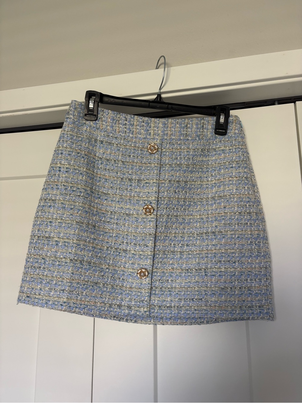 Lisa Dean Light Blue Tweed Button Up Mini Skirt (part of a set)